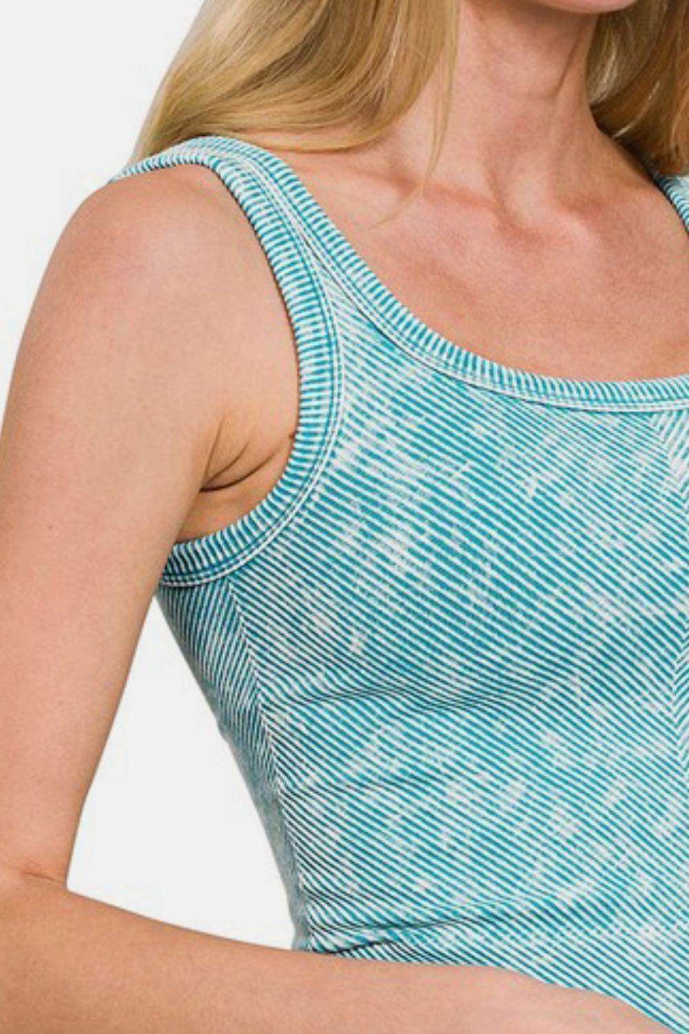 Zenana Washed Ribbed Scoop Neck Wide Strap Tank Top