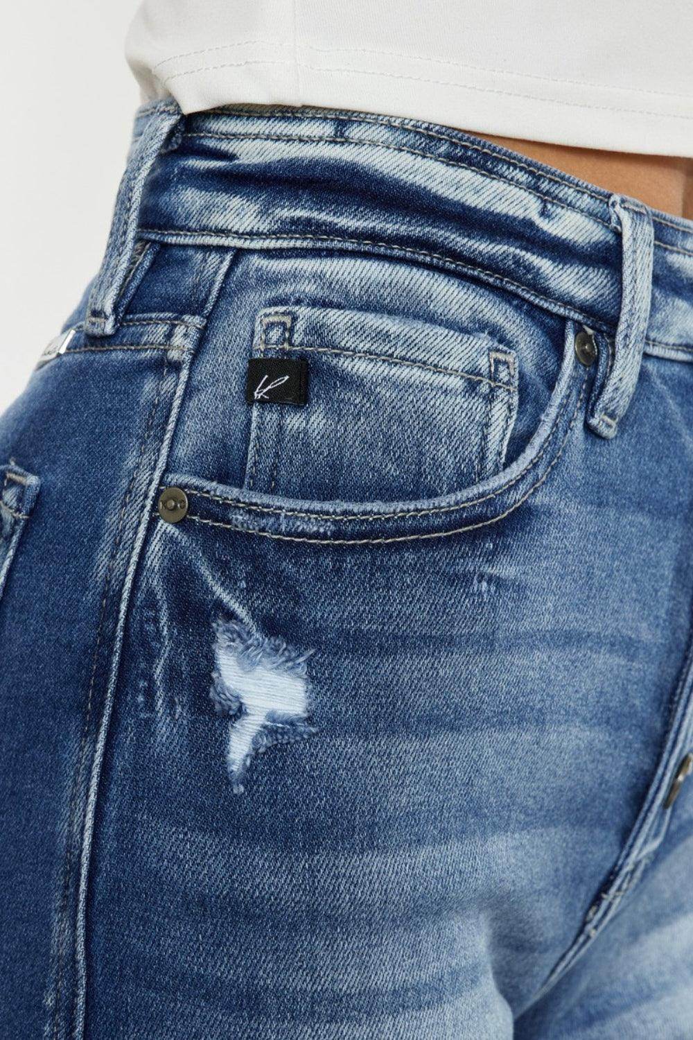 Kancan Button Fly High Rise Raw Hem Denim Shorts for Women