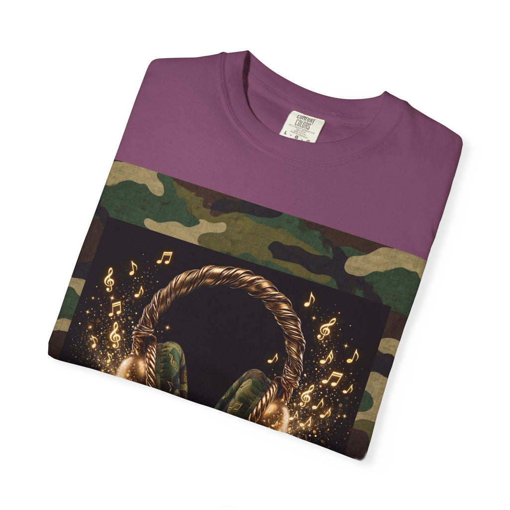 Camo Headphones Tee — Gold Spark DJ Music Graphic T-Shirt