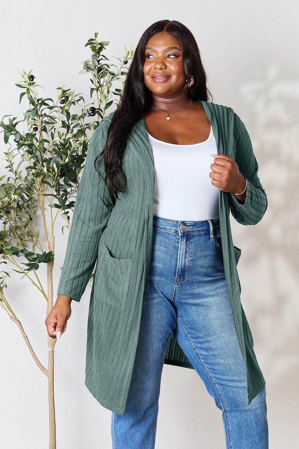 Basic Bae Full Size Hooded Sweater Cardigan for Women