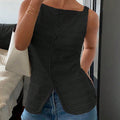 Trendy Square Neck Button Up Vest Top Y2k Going Out Tank Tops