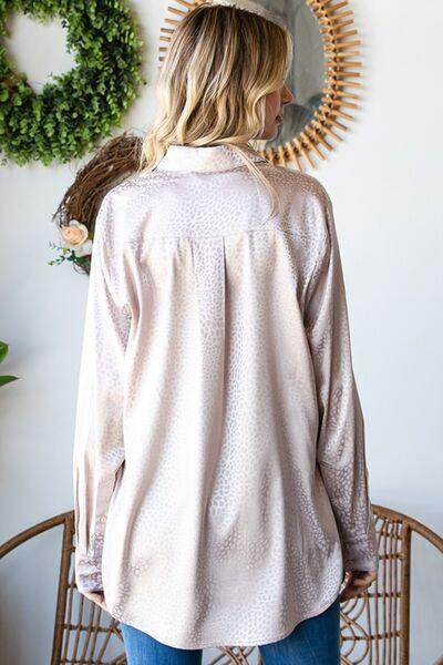 First Love Full Size Ditsy Dot Button Down Satin Shirt