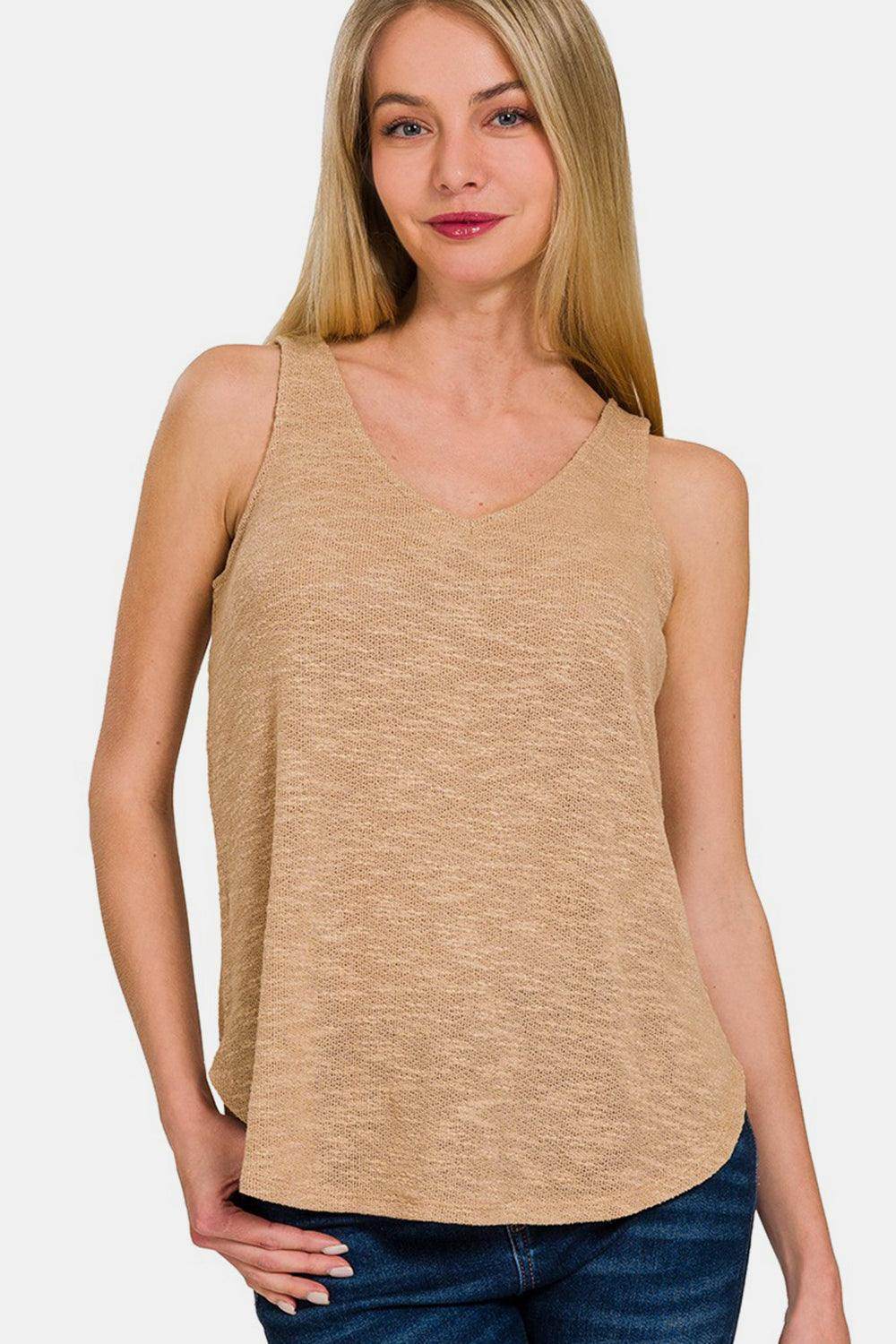 Zenana V-Neck Curved Hem Tank for Effortless Style