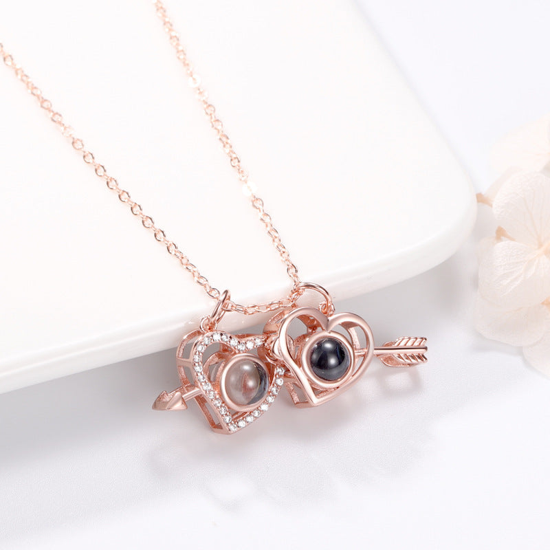 Cupid's Arrow Lover couples necklaces Photo Projection Magnetic Necklace