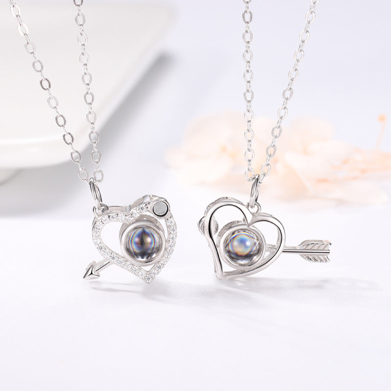Cupid's Arrow Lover couples necklaces Photo Projection Magnetic Necklace
