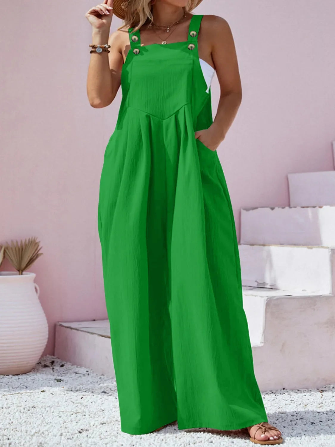Square Neck Wide Leg Overalls