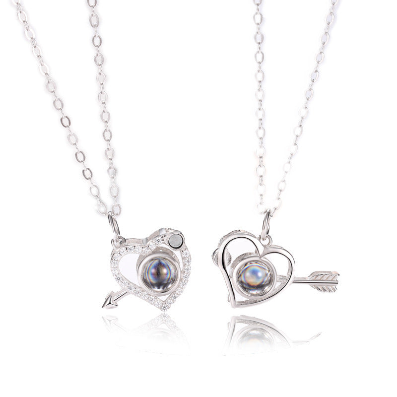 Cupid's Arrow Lover couples necklaces Photo Projection Magnetic Necklace