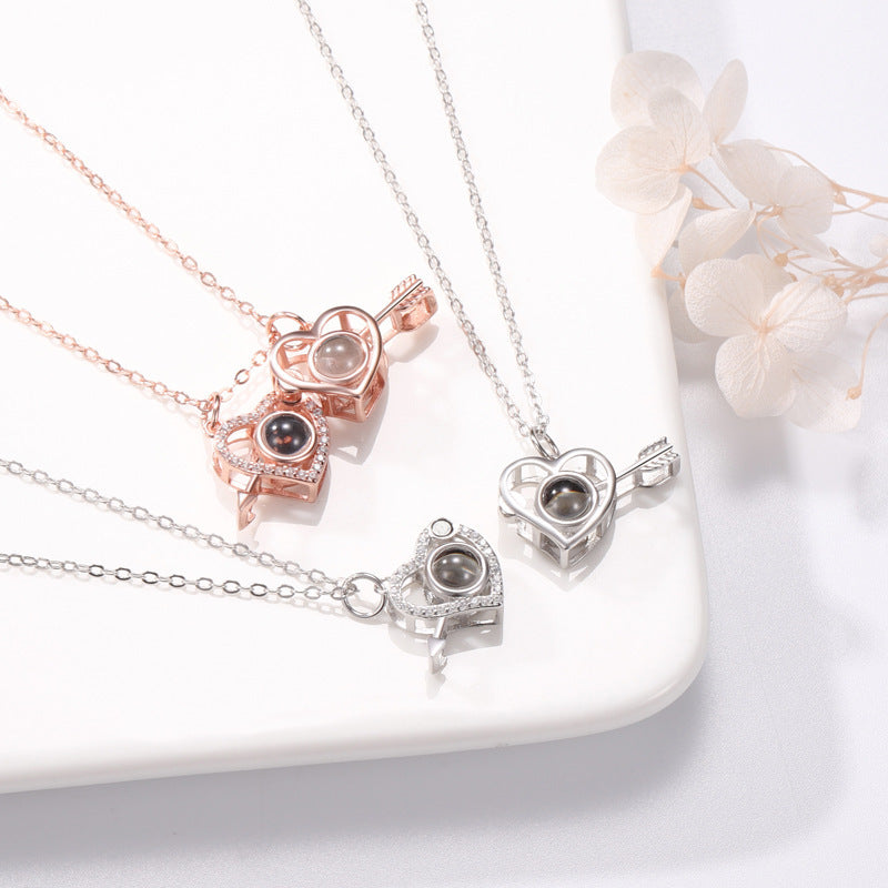 Cupid's Arrow Lover couples necklaces Photo Projection Magnetic Necklace