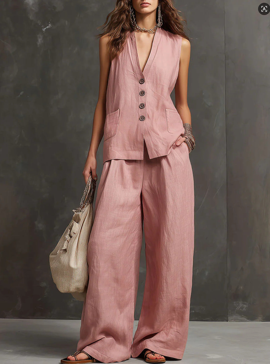 Women's Sleeveless Vest & Wide-Leg Pants Two-Piece Set