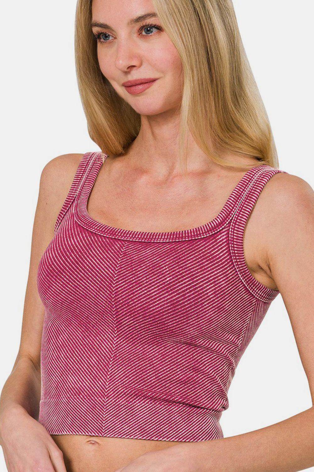 Zenana Washed Ribbed Scoop Neck Wide Strap Tank Top