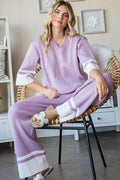First Love Contrast Ribbed Knit Pants for Casual Style