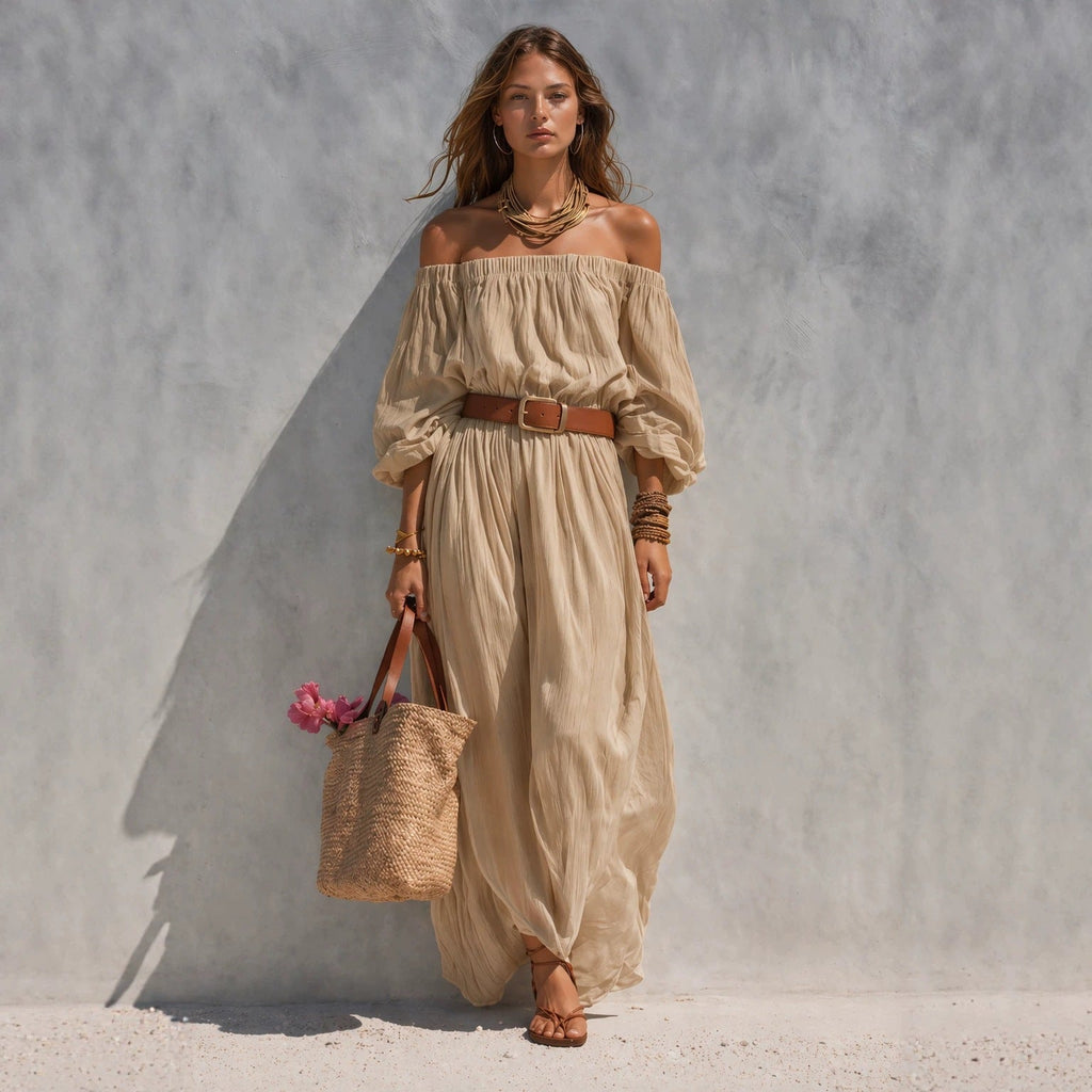 Women's Boat-Neck Sleeveless Maxi Dress