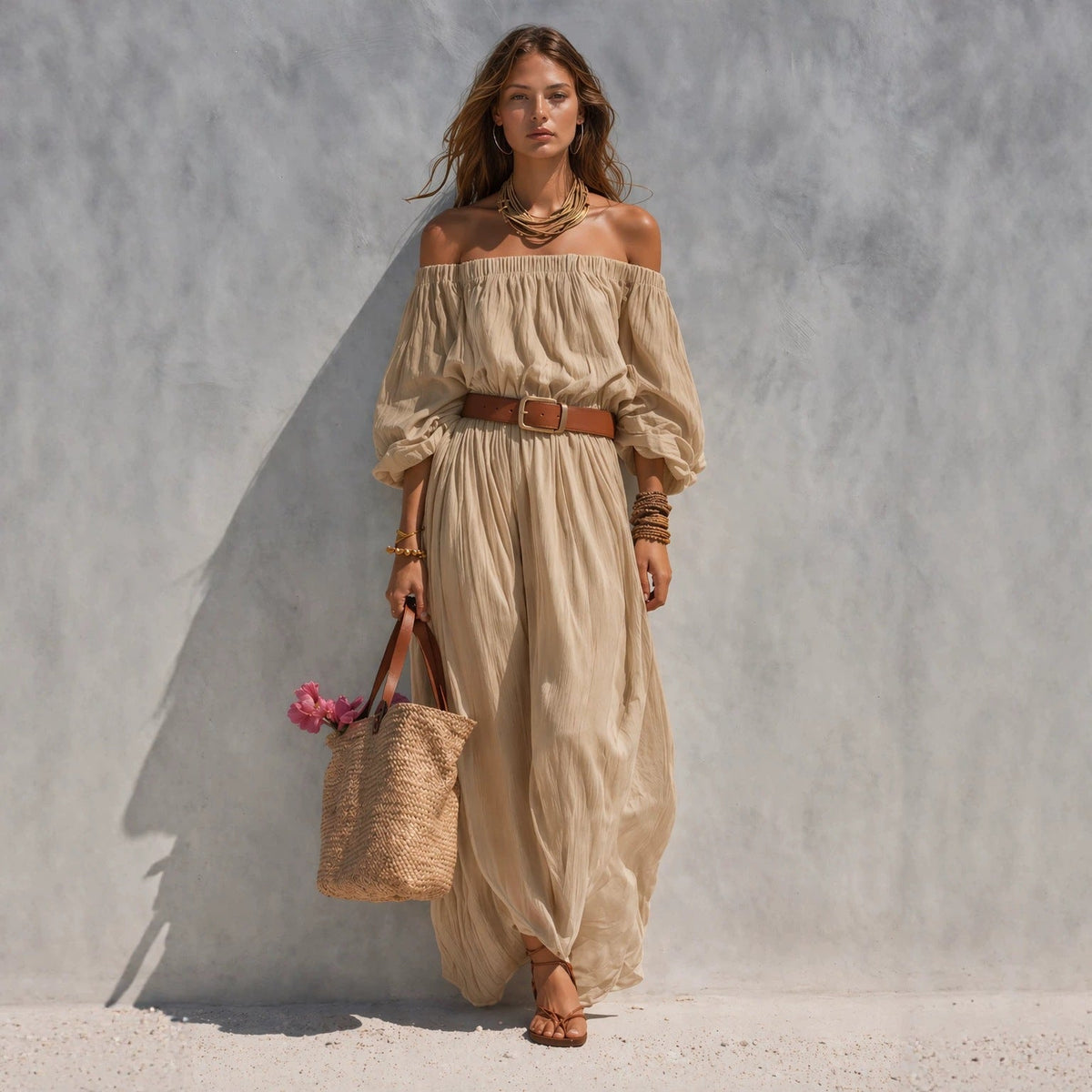 Women's Boat-Neck Sleeveless Maxi Dress