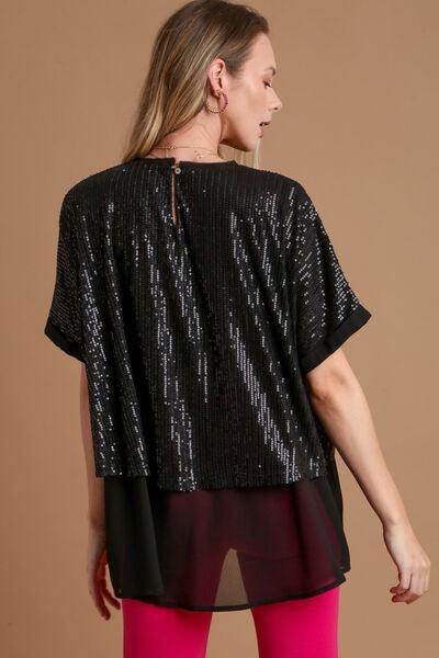 Umgee Sequin Half Sleeve Layered Blouse for Stylish Looks