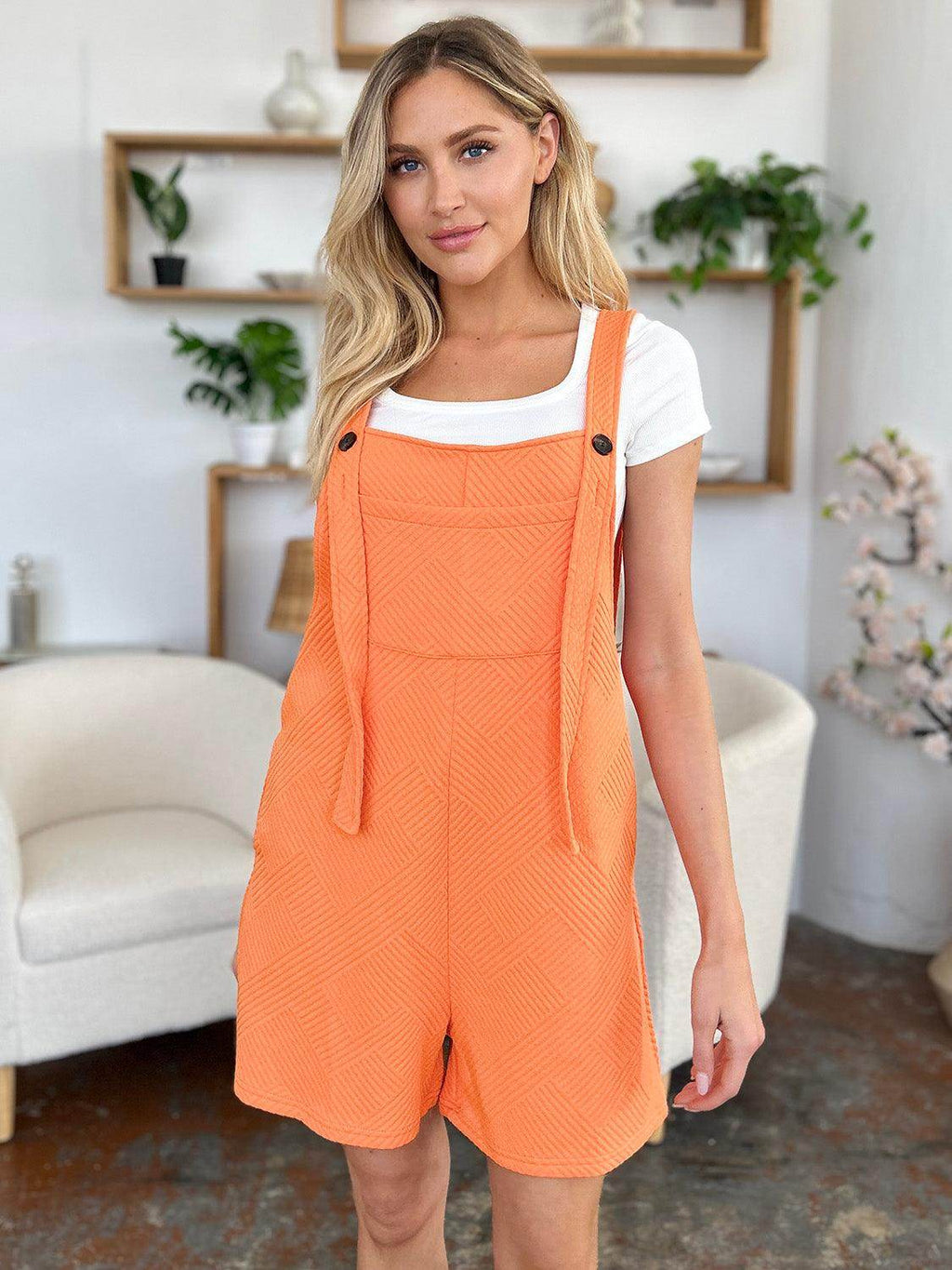 Double Take Full Size Texture Sleeveless Romper for Women