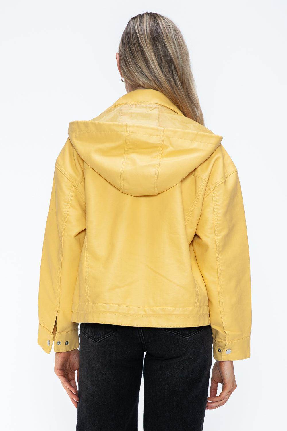 How Dare U Drawstring Hem PU Leather Zip Up Jacket for Women