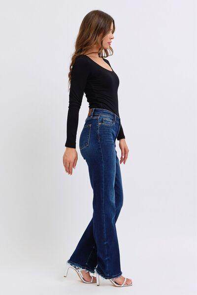 Judy Blue Full Size Raw Hem Straight Leg Jeans for Women