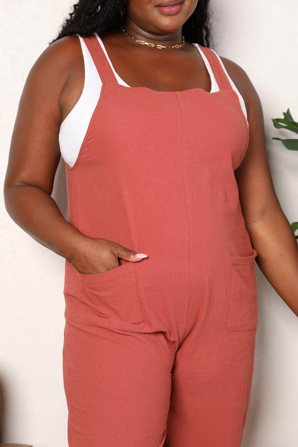 Perfee Wide Leg Overalls with Front Pockets for Women