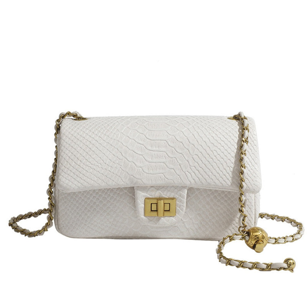 Small square crossbody purse, chain shoulder bag, fashionable snake pattern crossbody small square bag
