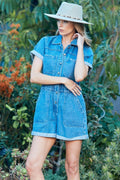 Veveret Elastic Waistband Denim Romper for Stylish Comfort