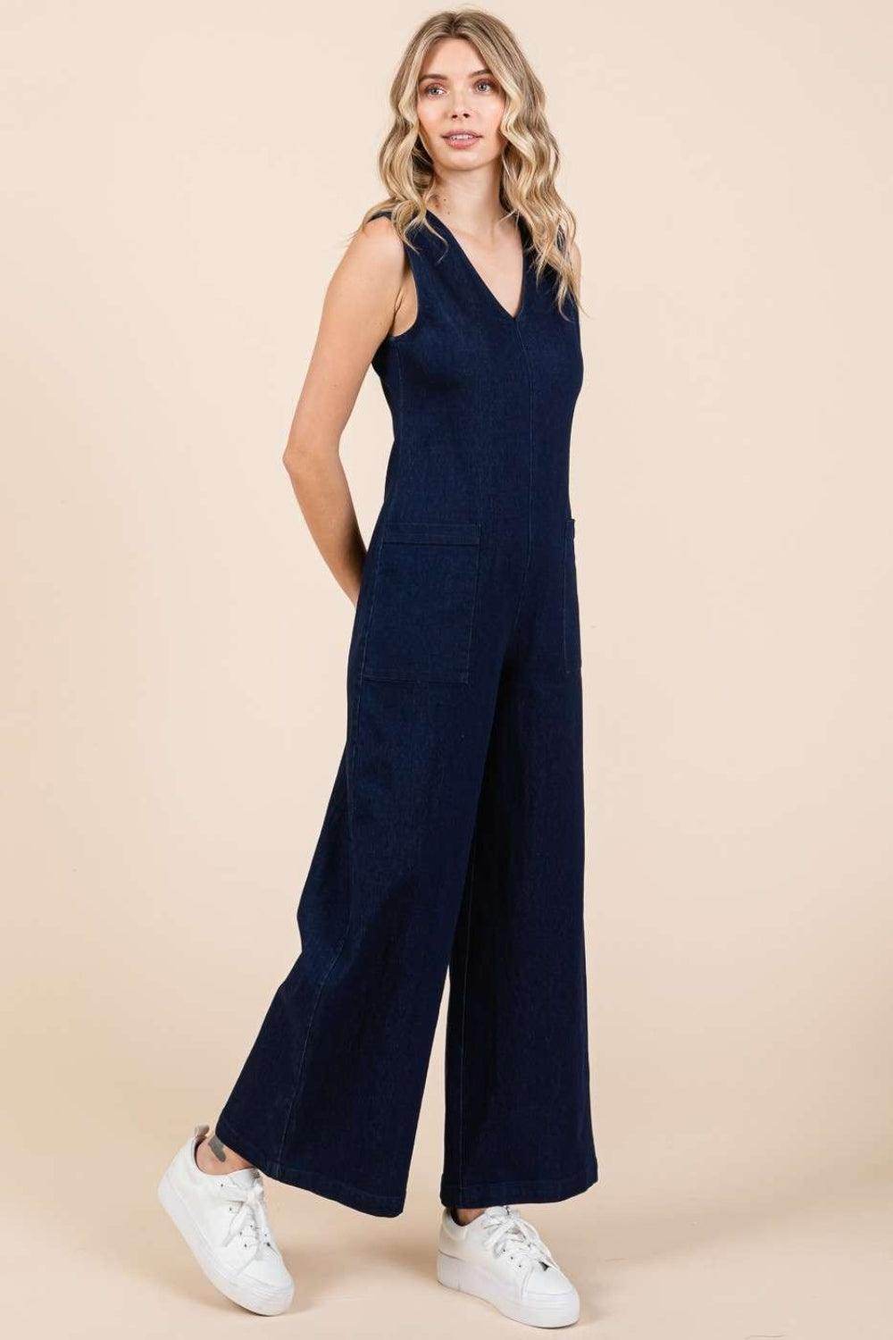 Mittoshop Sleeveless Wide Leg Denim Jumpsuit for Women