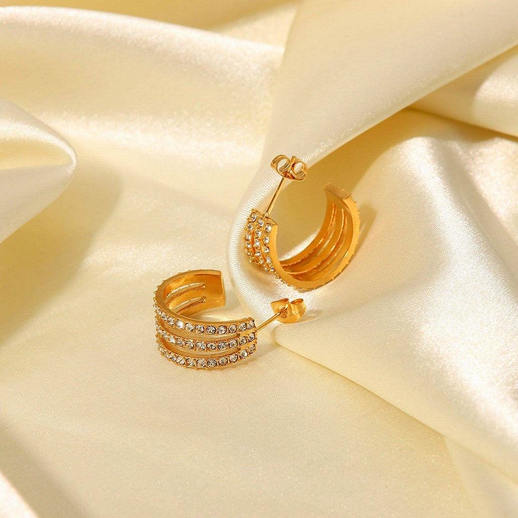 Stainless Steel Inlaid Zircon C-Hoop Earrings for Women