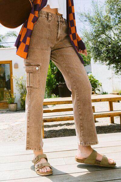 Annie Wear Straight Leg Jeans with Cargo Pockets for Women