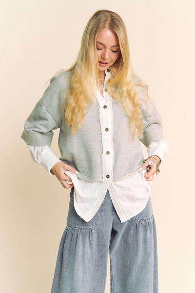 Davi & Dani Faux Layered French Terry Contrast Top for Women