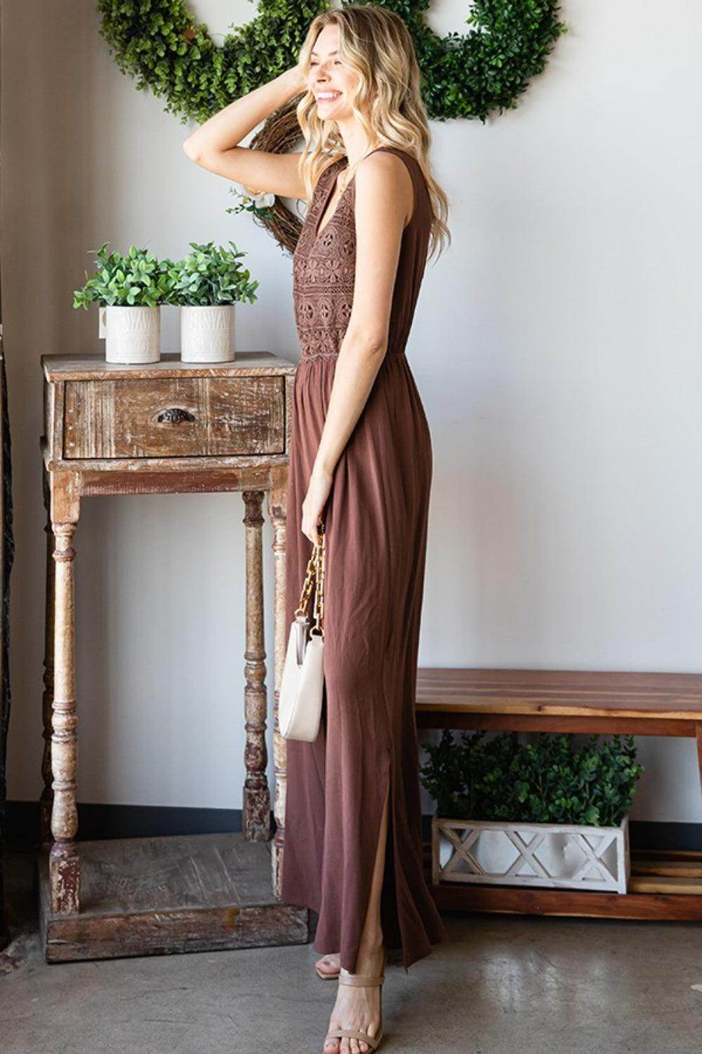 First Love Tie Back Sleeveless Slit Wide Leg Jumpsuit for Women