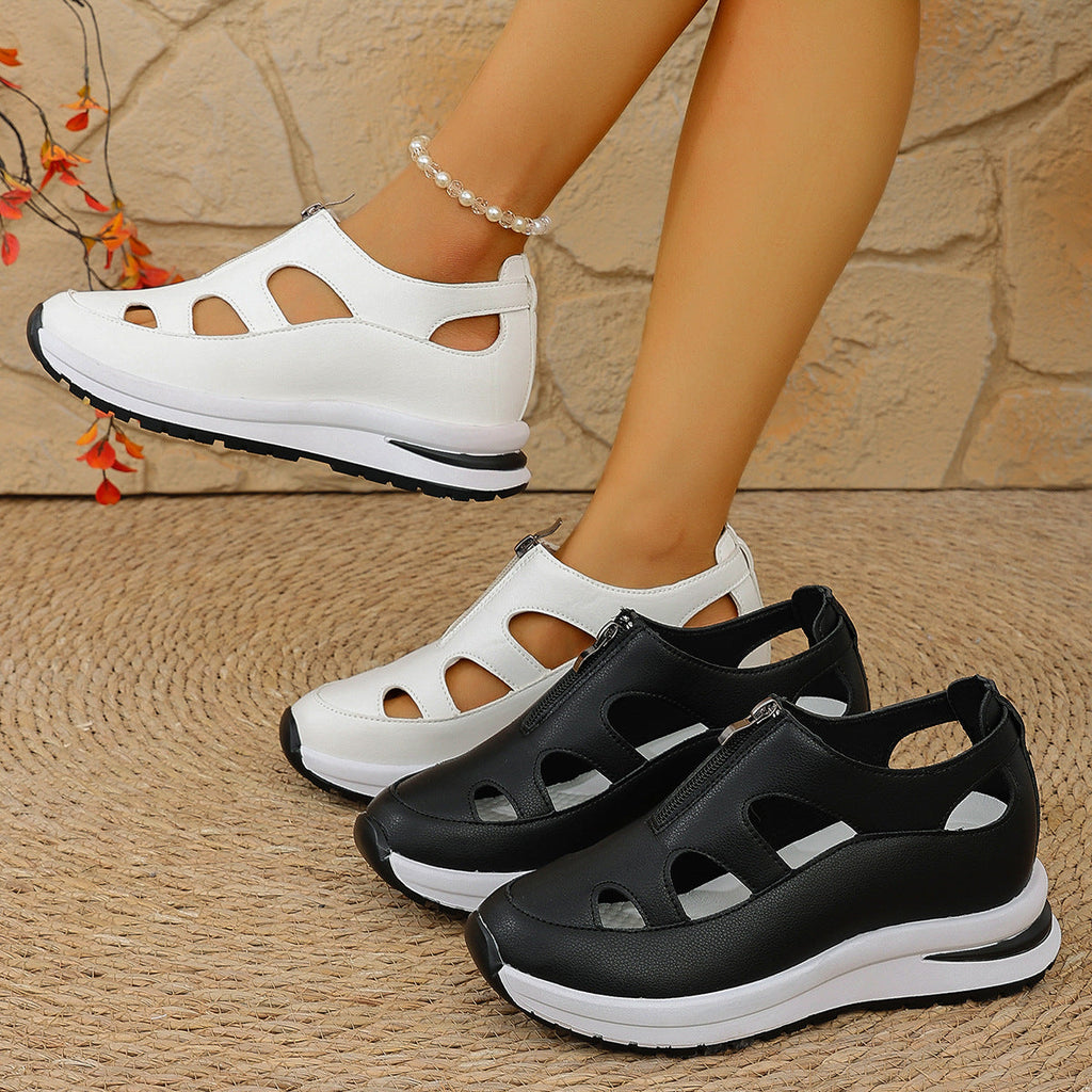 Women's Chunky Sole Closed-Toe Sandals – Soft Sole Velcro Strap