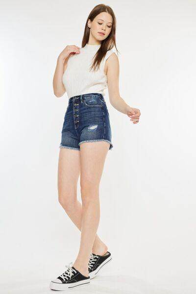 Kancan Raw Hem Button Fly Denim Shorts for Trendy Summer Style