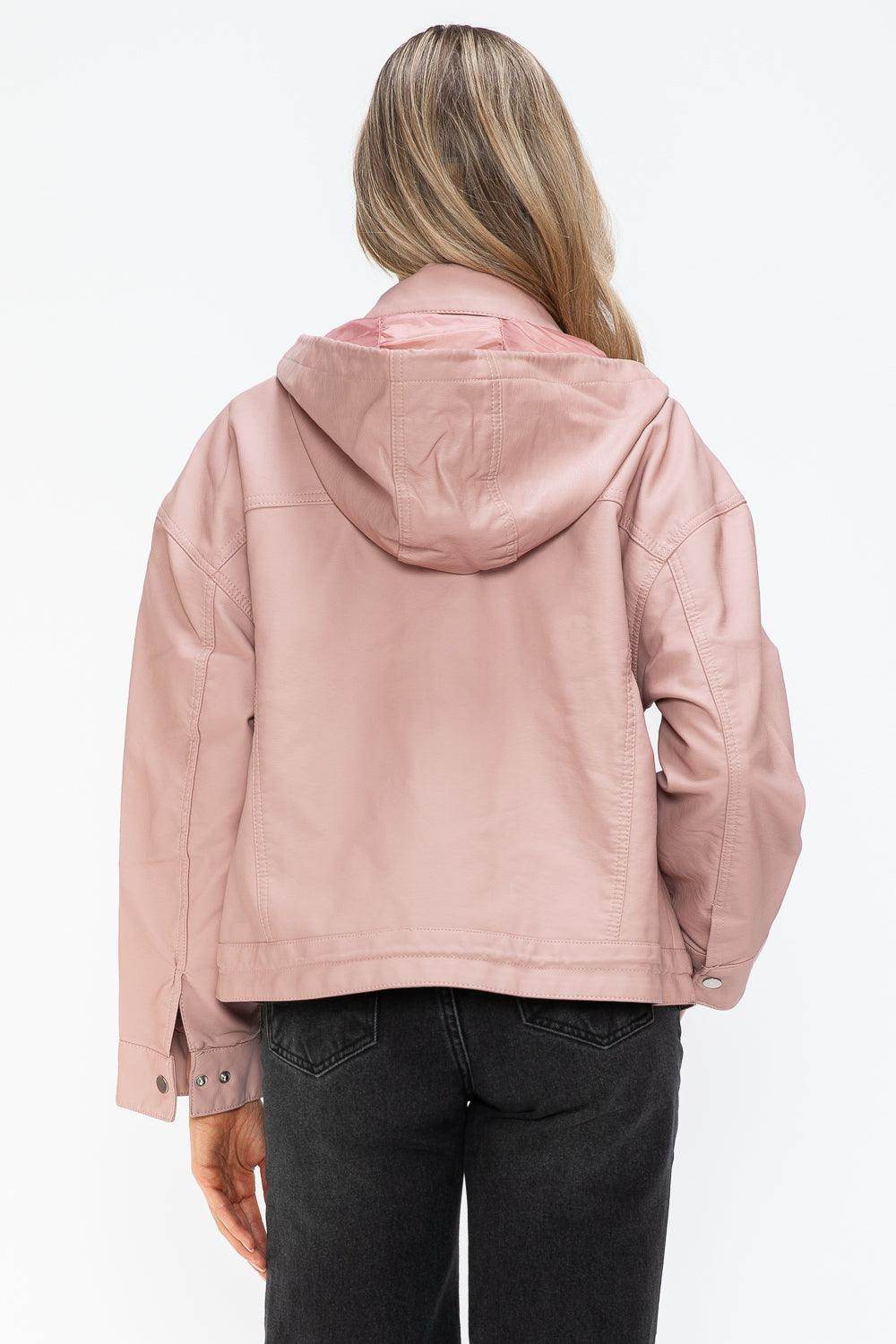 How Dare U Drawstring Hem PU Leather Zip Up Jacket for Women