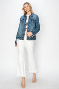 RISEN Full Size Distressed Button Up Jacket for Women