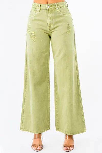 American Bazi High Waist Distressed Wide Leg Jeans For Women