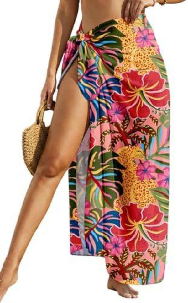 Sheer Chiffon High-Slit Swim Cover-Up Dress