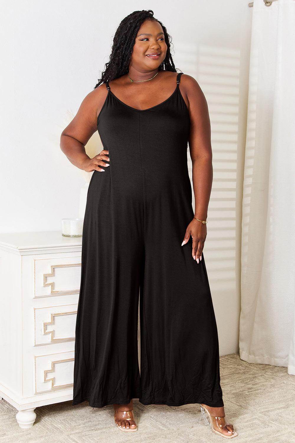 Double Take Full Size Soft Rayon Spaghetti Strap Jumpsuit