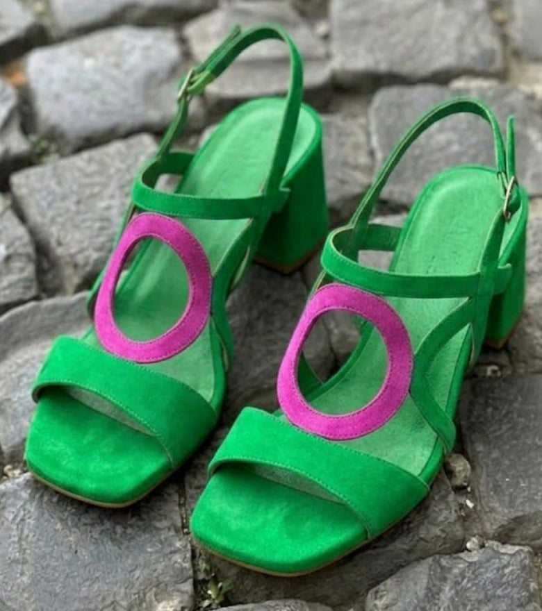 Women's Suede Hollow-Out Buckle Strap High Heel Sandals