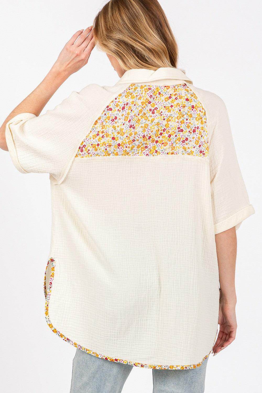 SAGE + FIG Full Size Floral Detail Button Up Shirt