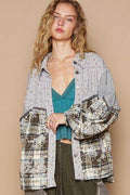 POL Balloon Sleeve Floral Color Block Plaid Shirt for Women