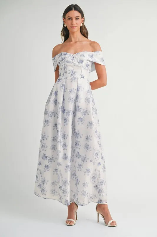 High End MABLE Floral Printed Off Shoulder Maxi Dress