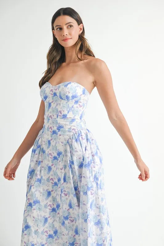 Sweetheart Neckline Floral Printed Midi Dress