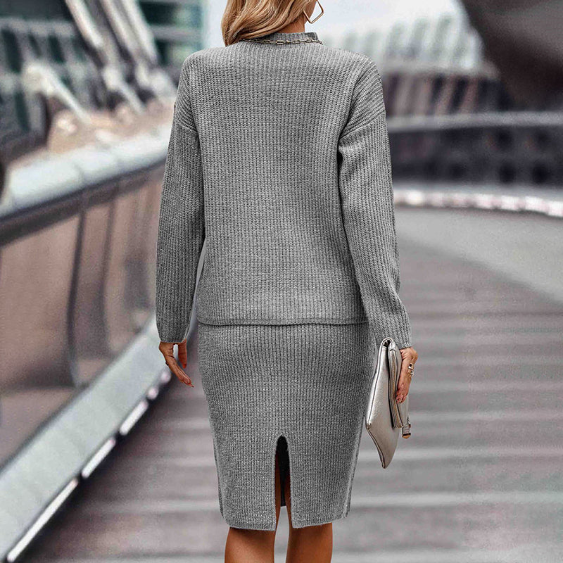Women's Two Piece Set - Pullover Sweater & Bodycon Skirt Cozy Outfit