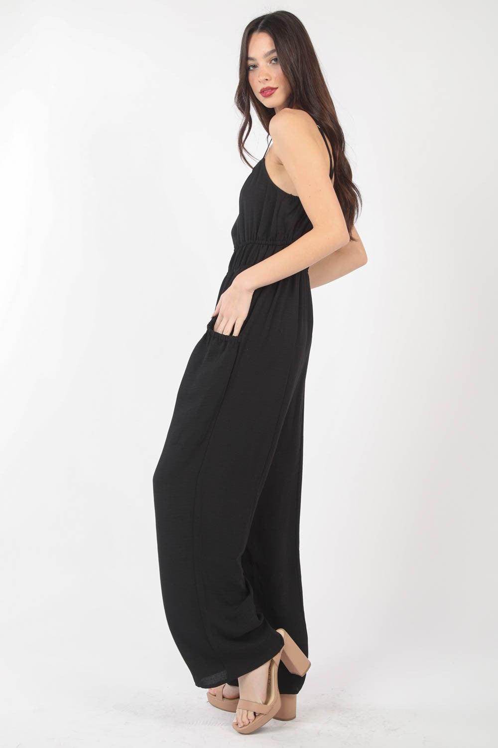 Very J Pintuck Detail Woven Sleeveless Jumpsuit Chic