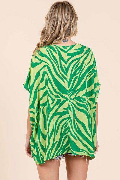 Mittoshop Zebra Print V-Neck Short Sleeve Oversized Top