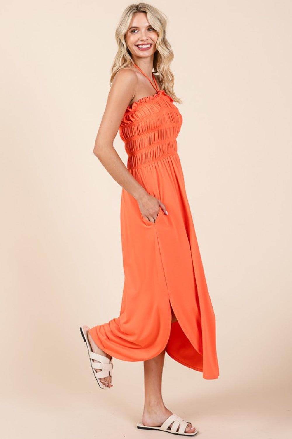 Culture Code Tie Back Shirring Dress with Pockets Chic