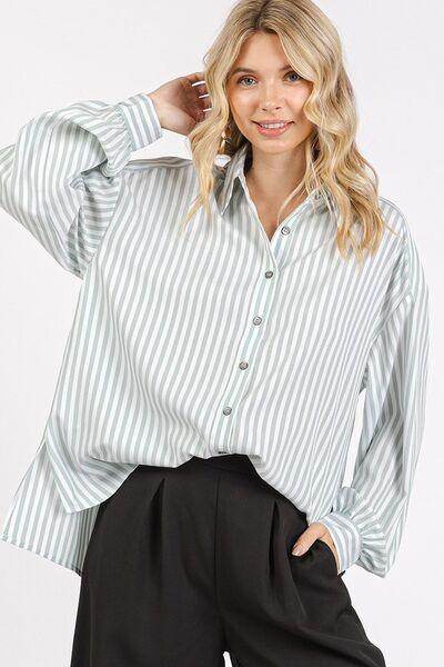 Mittoshop Button Down Striped Long Sleeve Shirt for Women