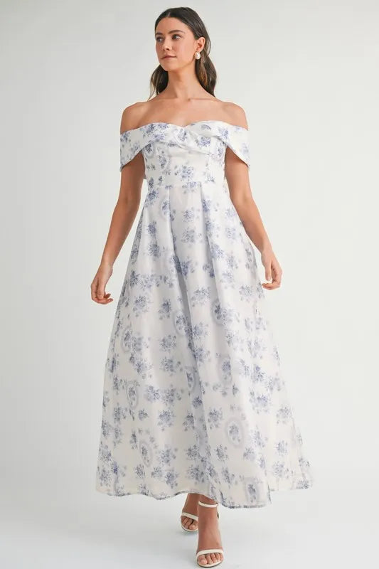 High End MABLE Floral Printed Off Shoulder Maxi Dress