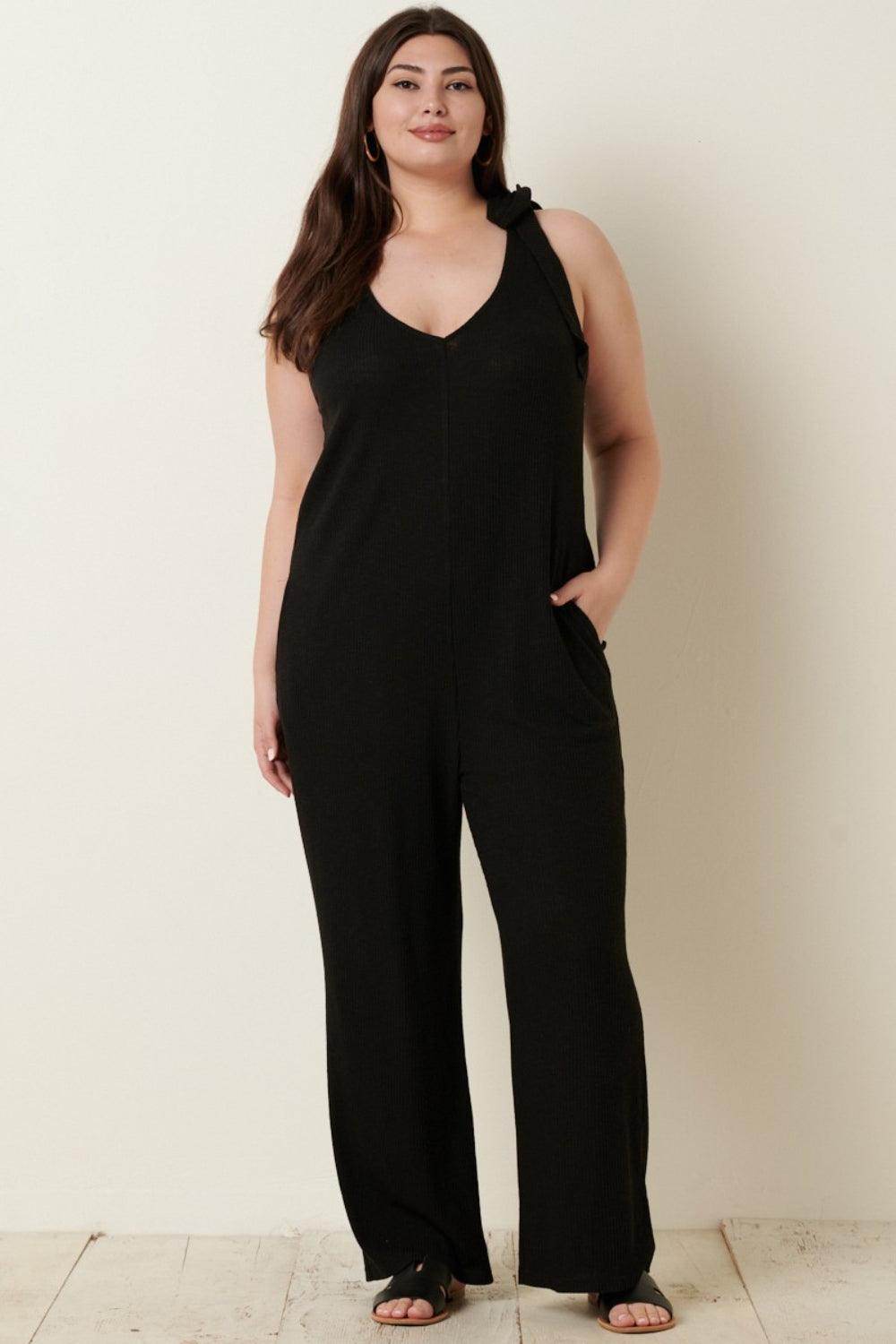 Mittoshop Rib Knit V-Neck Cross Back Jumpsuit for Women