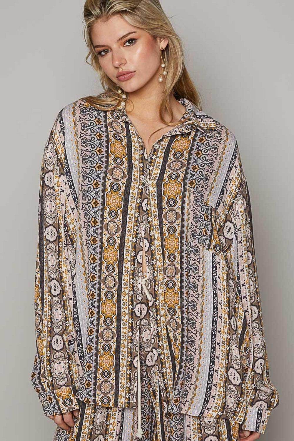 POL Long Sleeve Button Down Printed Shirt for Stylish Looks