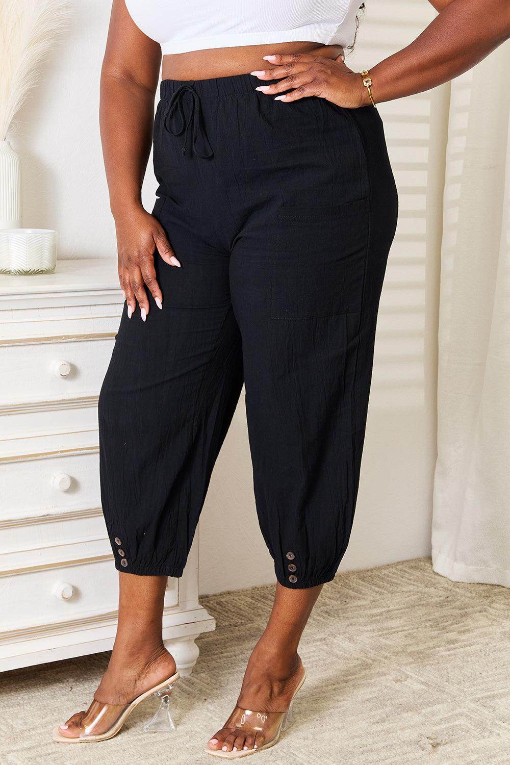Shiny Decorative Button Cropped Pants for Stylish Outfits
